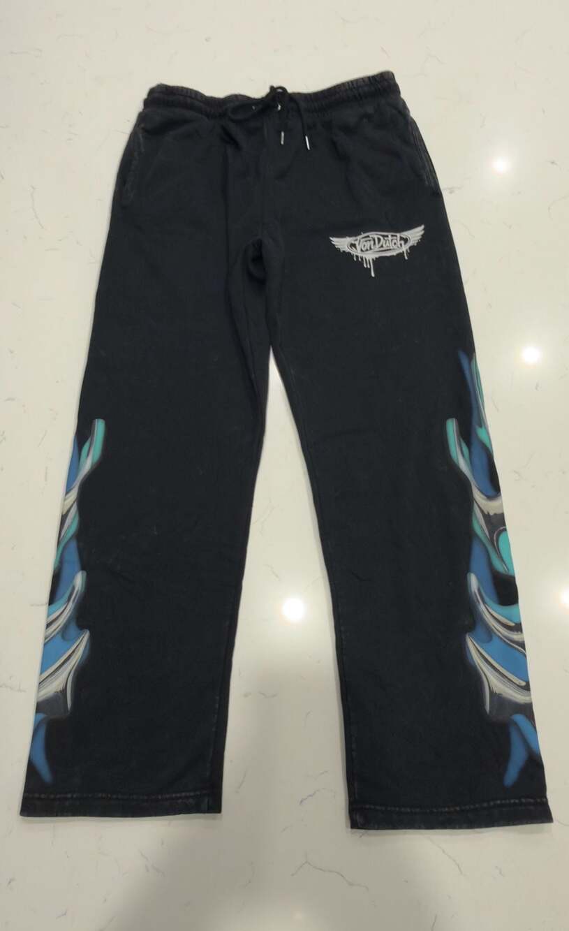 Von Dutch Black Flame Graphic Fleece Sweatpants